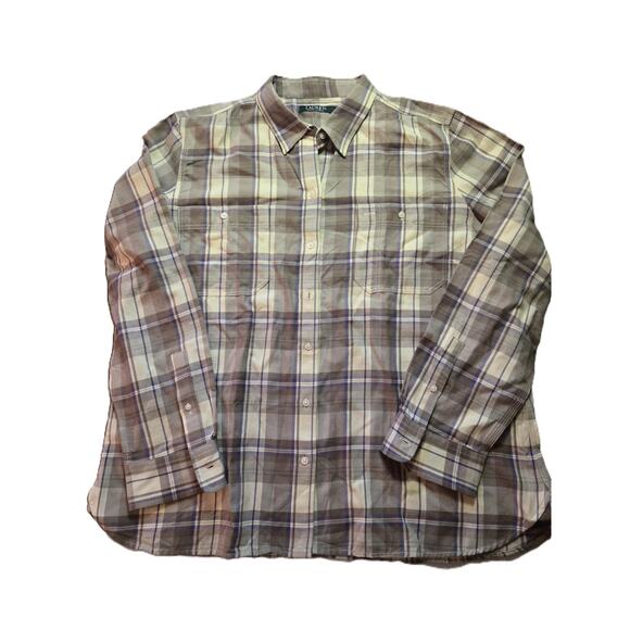 Ralph Lauren Button Down Shirt Womens XXL Purple Brown Plaid - Picture 1 of 9